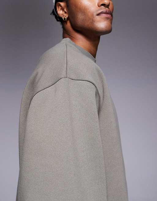 ASOS DESIGN Relaxed 3/4 Sleeve Sweatshirt In Khaki