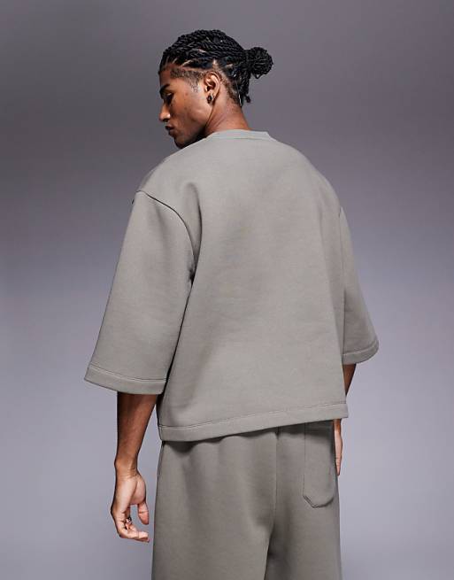 ASOS DESIGN Relaxed 3/4 Sleeve Sweatshirt In Khaki