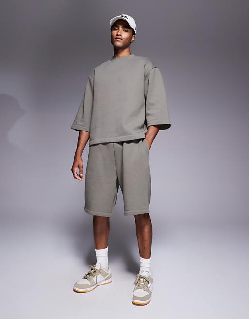 ASOS DESIGN Relaxed 3/4 Sleeve Sweatshirt In Khaki