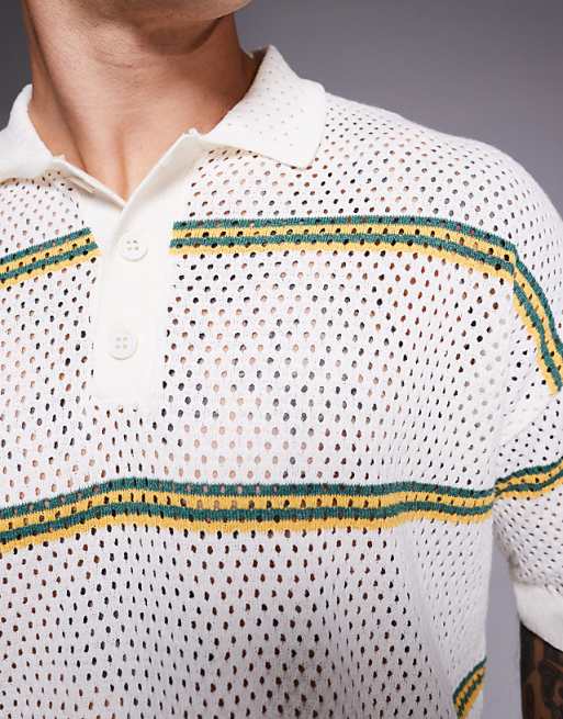 ASOS DESIGN Relaxed Airtex Stripe Knitted Polo In Cream