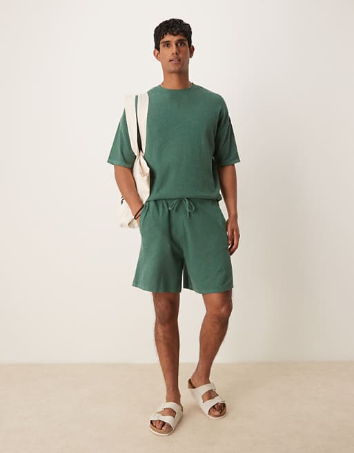 ASOS DESIGN Relaxed Boxy Fit Rib Knitted T-shirt With Half Sleeve In Green