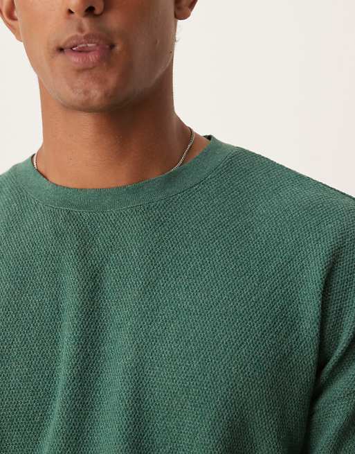 ASOS DESIGN Relaxed Boxy Fit Rib Knitted T-shirt With Half Sleeve In Green