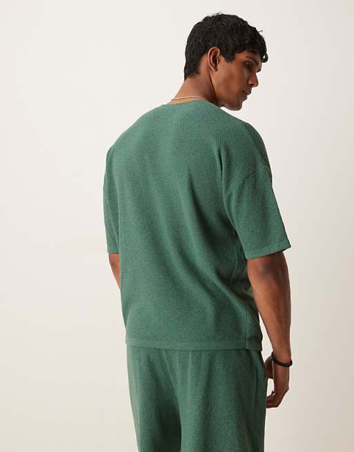 ASOS DESIGN Relaxed Boxy Fit Rib Knitted T-shirt With Half Sleeve In Green