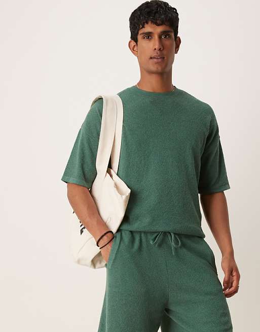 ASOS DESIGN relaxed boxy fit rib knitted t-shirt with half sleeve in green