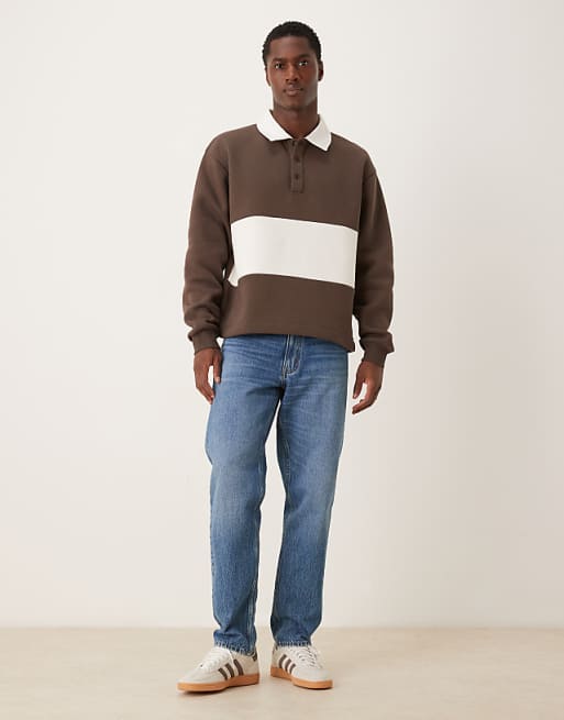 ASOS DESIGN Relaxed Boxy Fit Rugby Polo Sweatshirt In Brown