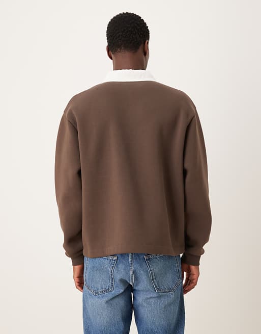 ASOS DESIGN Relaxed Boxy Fit Rugby Polo Sweatshirt In Brown