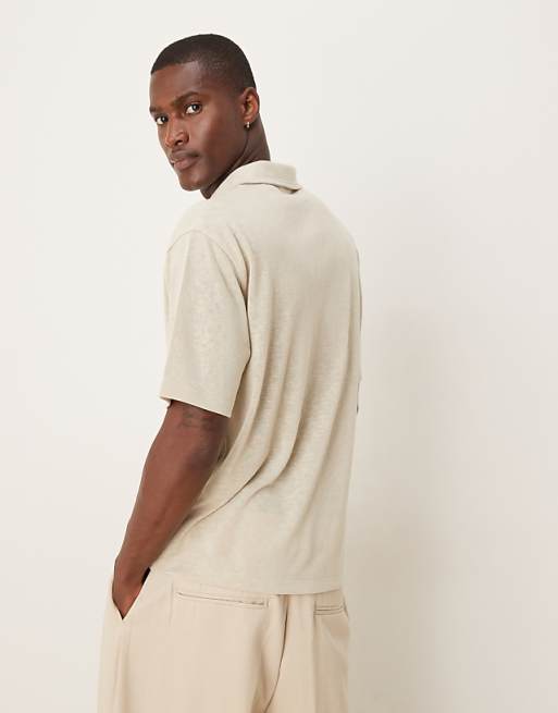 ASOS DESIGN Relaxed Boxy Polo In Beige Linen Look