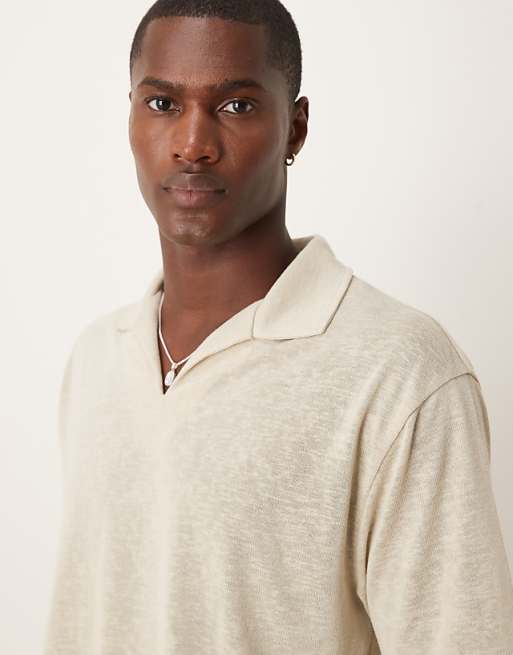 ASOS DESIGN Relaxed Boxy Polo In Beige Linen Look