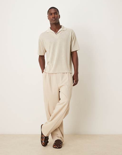 ASOS DESIGN Relaxed Boxy Polo In Beige Linen Look