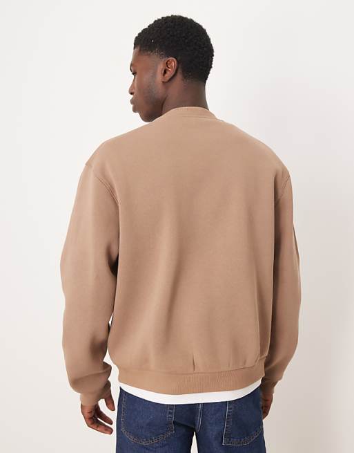 ASOS DESIGN Relaxed Boxy Sweatshirt With Chest Print In Beige