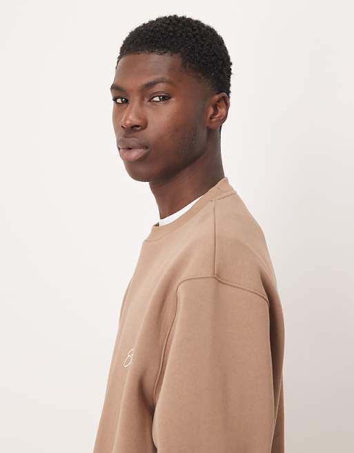 ASOS DESIGN Relaxed Boxy Sweatshirt With Chest Print In Beige