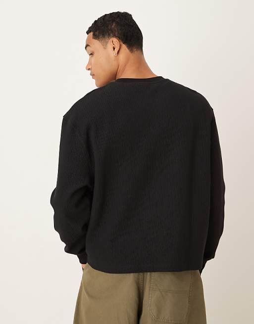 ASOS DESIGN Relaxed Boxy Sweatshirt With Ribbed Texture In Black
