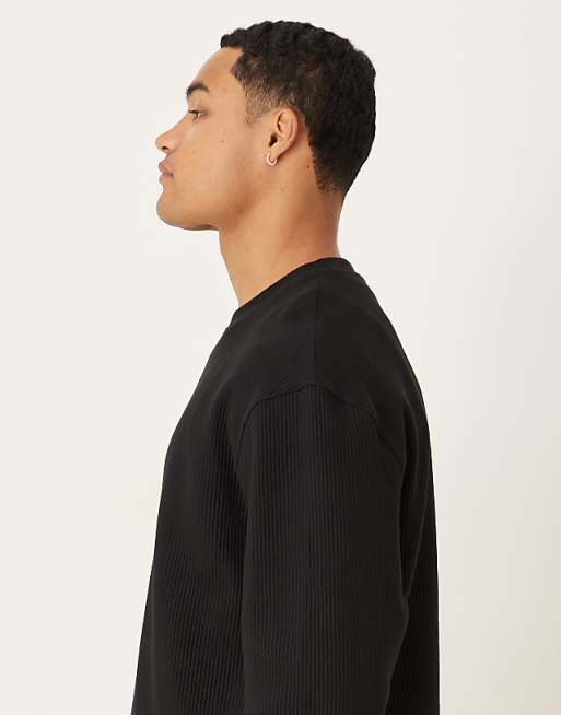 ASOS DESIGN Relaxed Boxy Sweatshirt With Ribbed Texture In Black