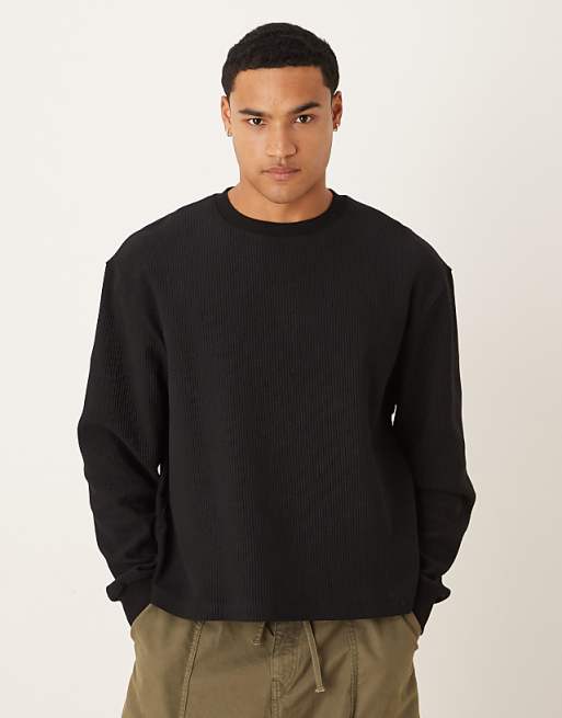 ASOS DESIGN relaxed boxy sweatshirt with ribbed texture in black
