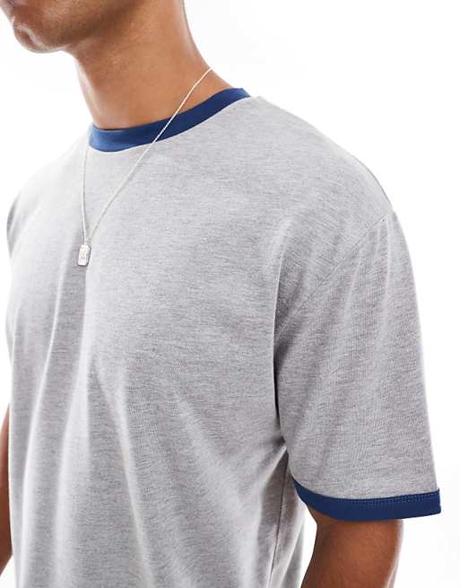 ASOS DESIGN Relaxed Boxy T-shirt With Navy Binding In Grey