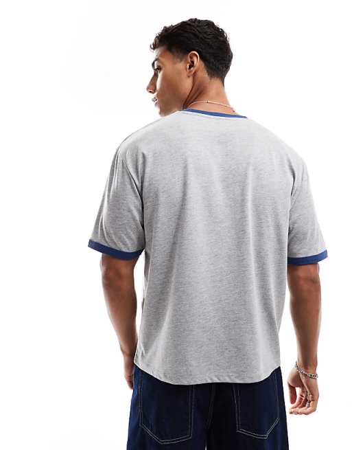 ASOS DESIGN Relaxed Boxy T-shirt With Navy Binding In Grey