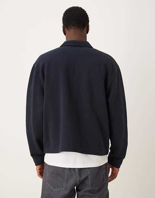 ASOS DESIGN Relaxed Boxy Zip-through Harrington In Navy