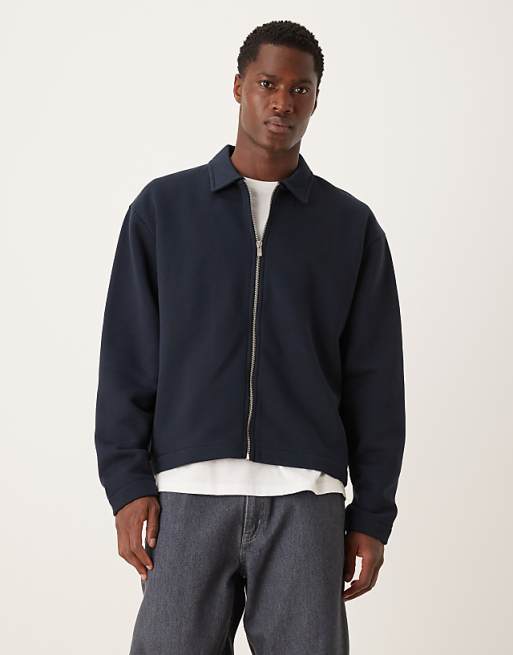 ASOS DESIGN relaxed boxy zip-through Harrington in navy