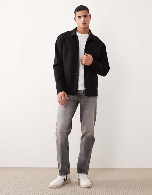 ASOS DESIGN Relaxed Button Through Jersey Jacket In Black