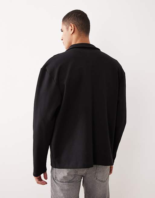 ASOS DESIGN Relaxed Button Through Jersey Jacket In Black