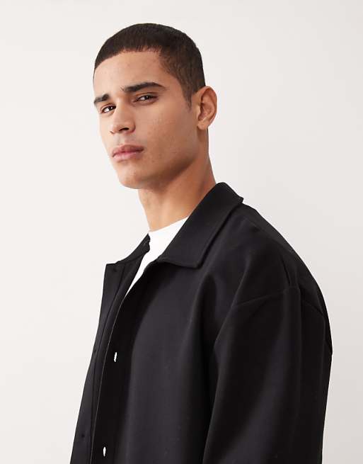 ASOS DESIGN Relaxed Button Through Jersey Jacket In Black