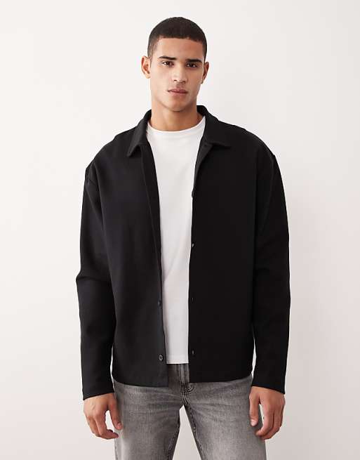 ASOS DESIGN relaxed button through jersey jacket in black