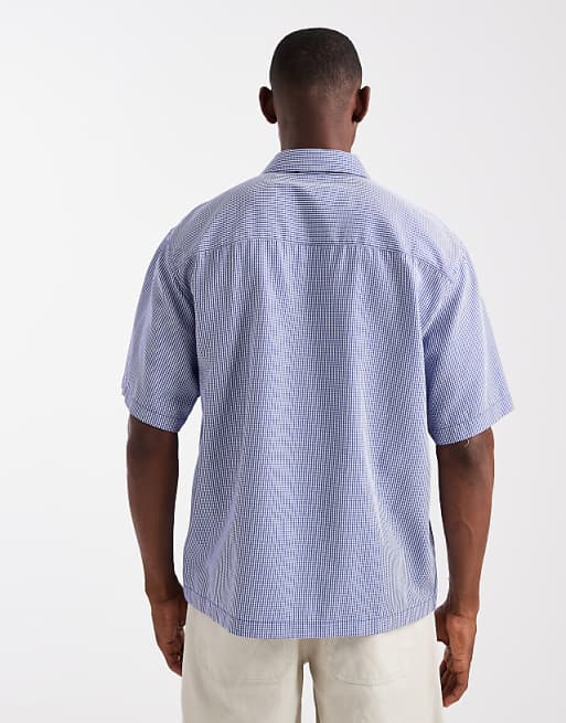 ASOS DESIGN Relaxed Check Shirt With Chest Embroidery In Blue