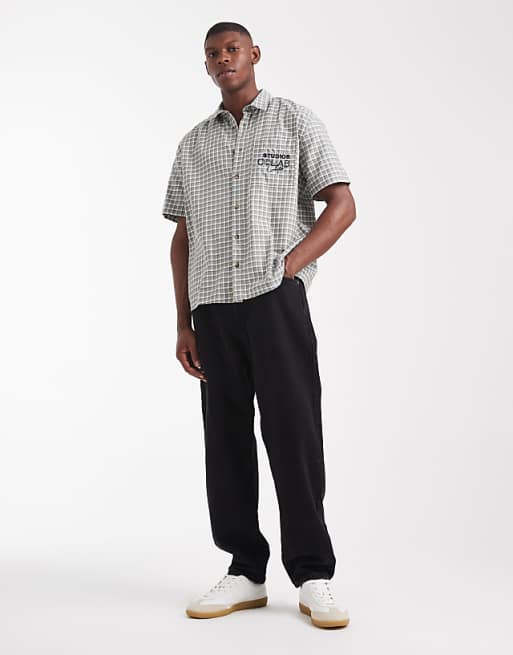 ASOS DESIGN Relaxed Checked Shirt With Chest Embroidery In Green