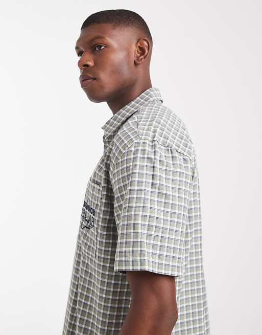 ASOS DESIGN Relaxed Checked Shirt With Chest Embroidery In Green