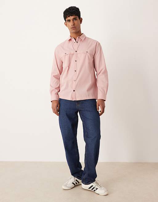 ASOS DESIGN Relaxed Cotton Shirt With Trench Detail In Pink