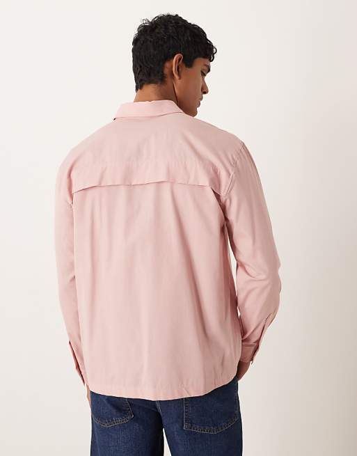ASOS DESIGN Relaxed Cotton Shirt With Trench Detail In Pink