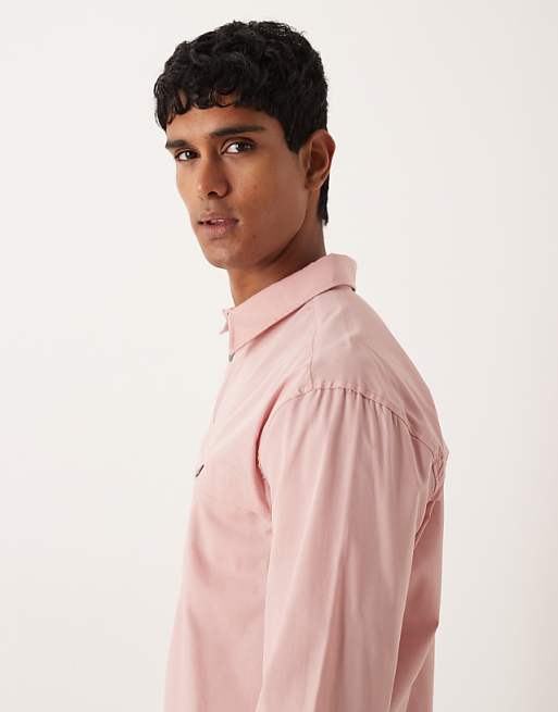 ASOS DESIGN Relaxed Cotton Shirt With Trench Detail In Pink