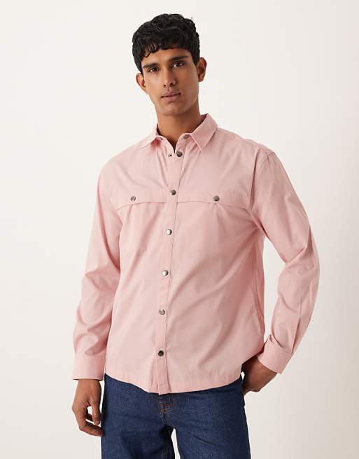 ASOS DESIGN relaxed cotton shirt with trench detail in pink