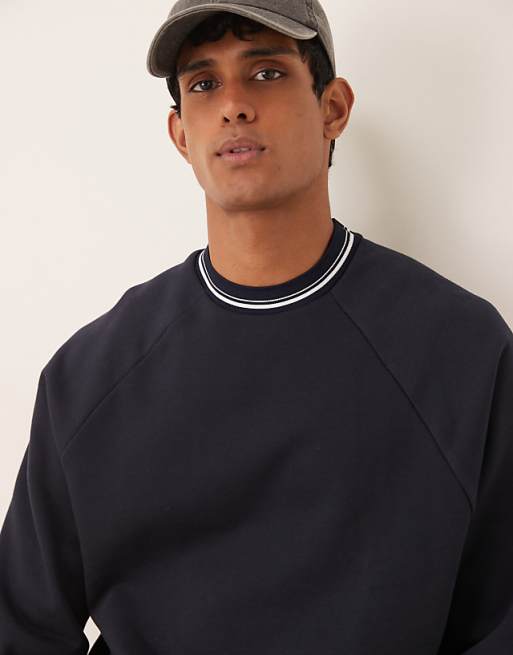 ASOS DESIGN Relaxed Crew With Tipping Detail In Navy Blue