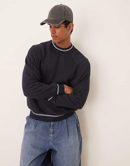 ASOS DESIGN relaxed crew with tipping detail in navy blue