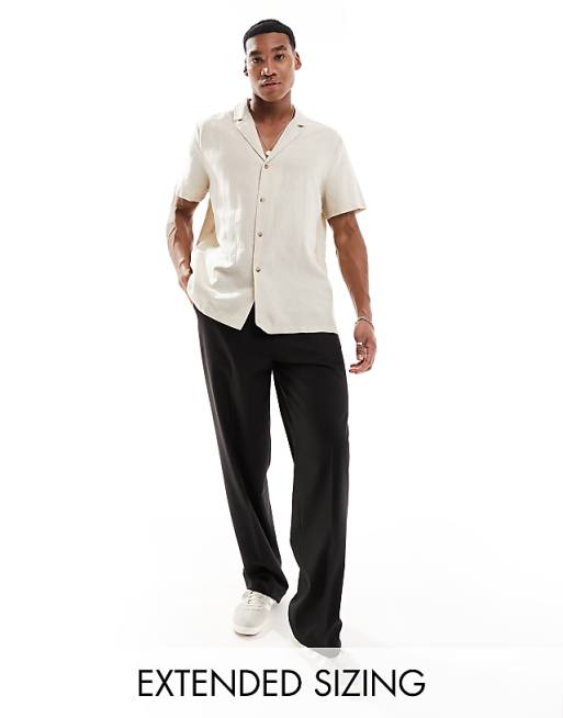 ASOS DESIGN relaxed deep revere linen shirt in stone