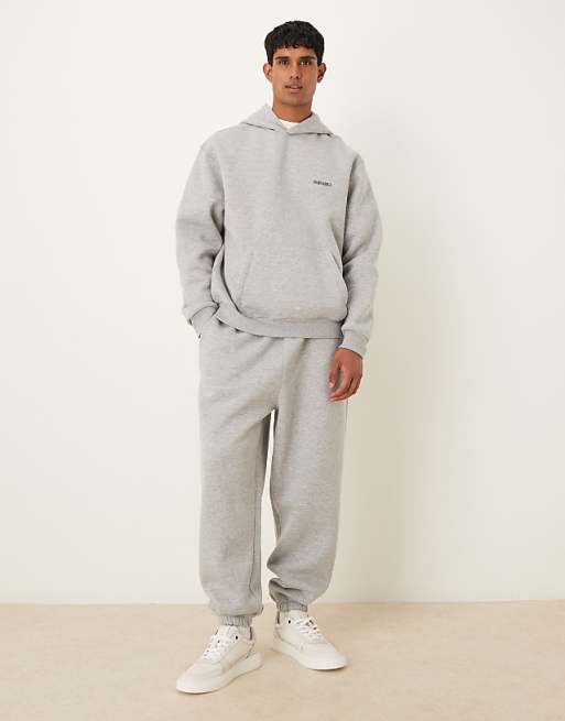 ASOS DESIGN Relaxed Fit Co-ord Hoodie With Chest Print In Grey Marl