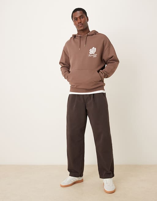 ASOS DESIGN Relaxed Fit Hoodie With Floral Print In Brown