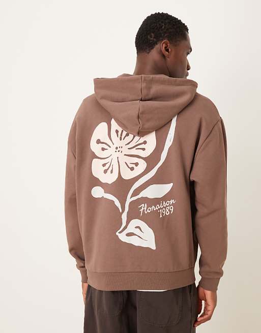 ASOS DESIGN Relaxed Fit Hoodie With Floral Print In Brown