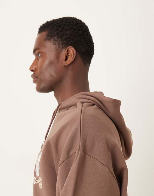 ASOS DESIGN Relaxed Fit Hoodie With Floral Print In Brown