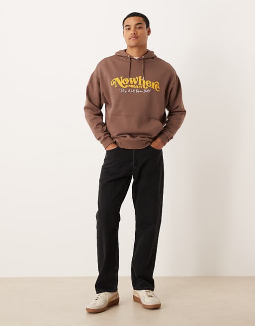 ASOS DESIGN Relaxed Fit Hoodie With Print In Brown