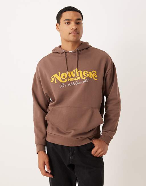 ASOS DESIGN relaxed fit hoodie with print in brown