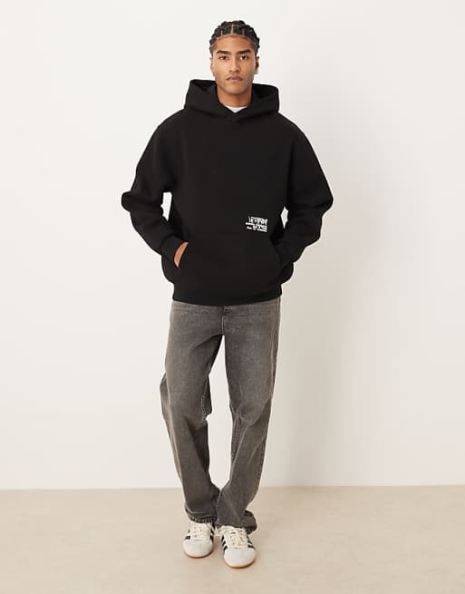 ASOS DESIGN Relaxed Fit Hoodie With Text Print In Black