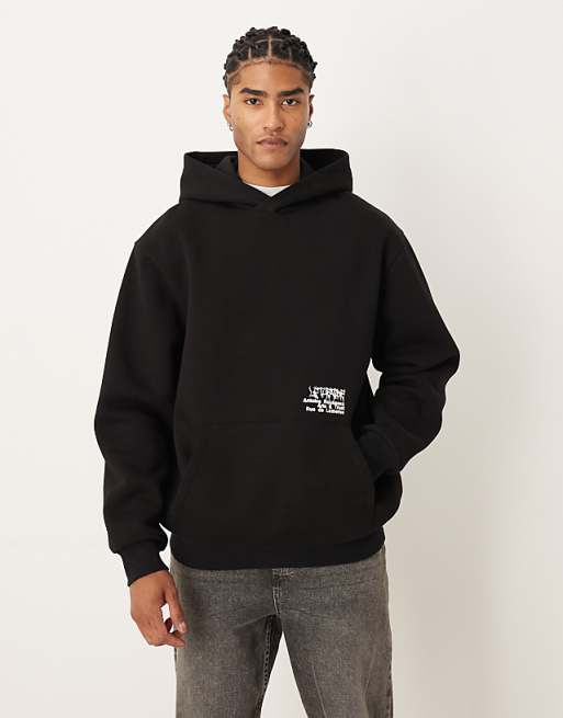 ASOS DESIGN Relaxed Fit Hoodie With Text Print In Black