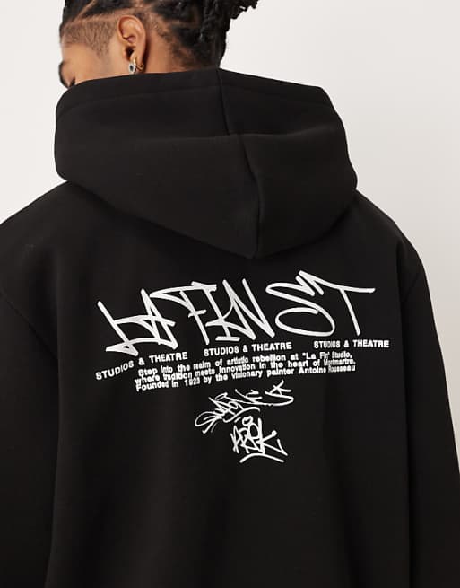 ASOS DESIGN Relaxed Fit Hoodie With Text Print In Black
