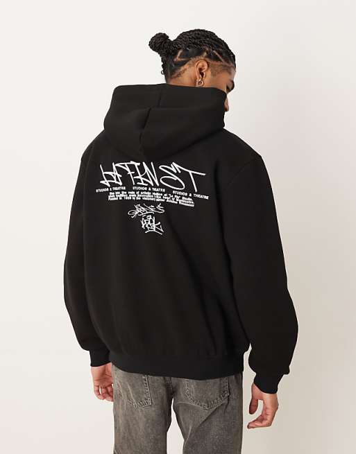 ASOS DESIGN relaxed fit hoodie with text print in black