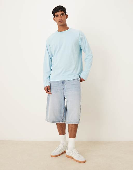 ASOS DESIGN Relaxed Fit Long Sleeve Textured T-shirt In Light Blue