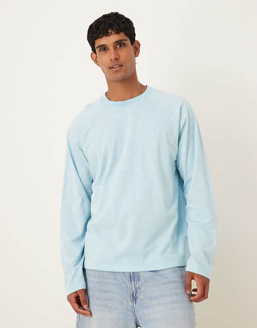 ASOS DESIGN relaxed fit long sleeve textured t-shirt in light blue