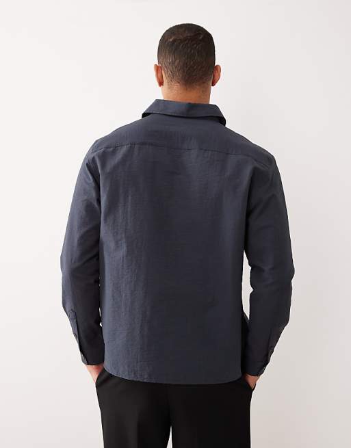 ASOS DESIGN Relaxed Fit Overhead Textured Shirt In Blue