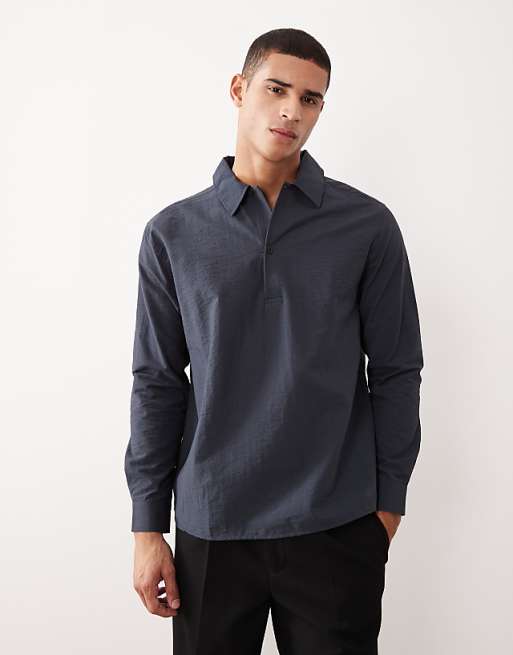 ASOS DESIGN relaxed fit overhead textured shirt in blue